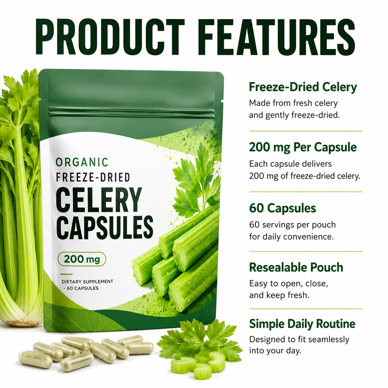 Freeze-Dried Celery Capsules